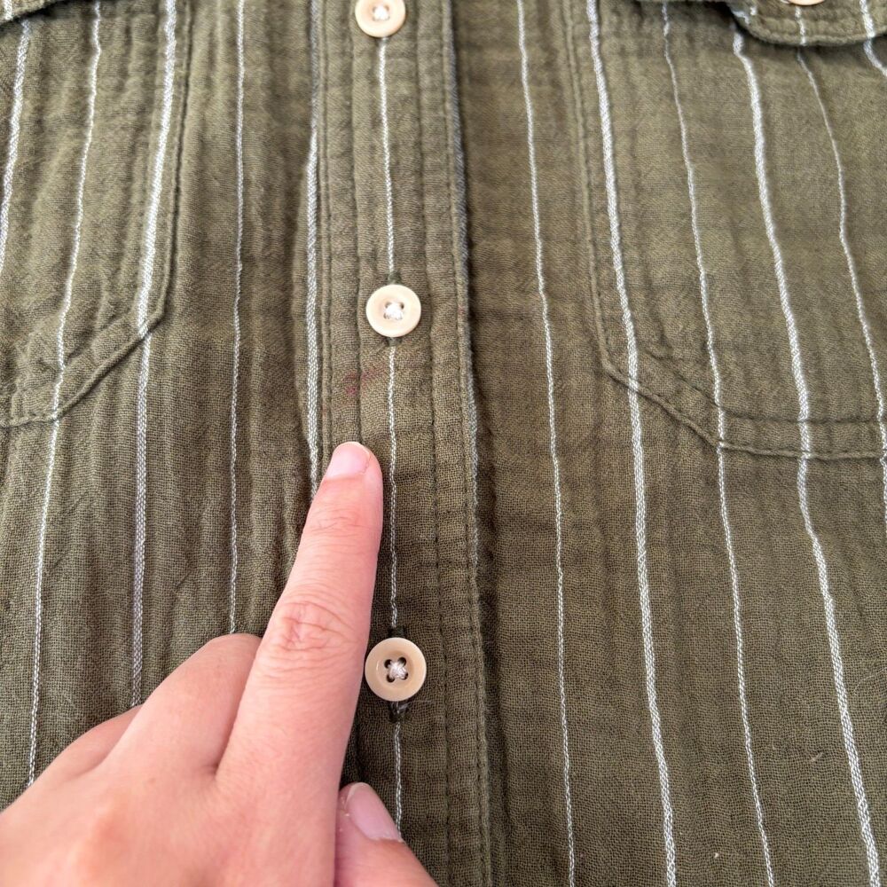 Madewell Olive Green Pinstripe Button-Up Shirt - Picture 8 of 9